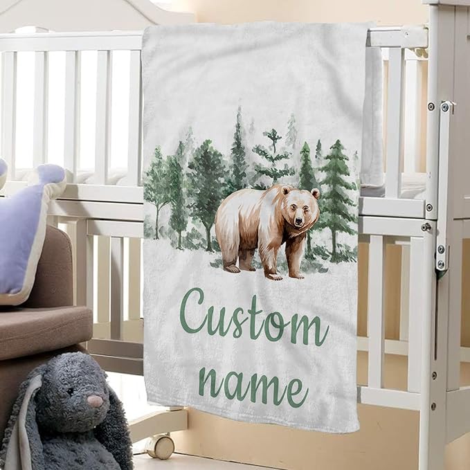 Personalized Baby Crib Bedding Set: 4 Piece Custom Gift Crib Bed Set with Name - Brown Bear Theme, Nursery Bedding Set for Baby Girls,Newborn Boys Girls Crib Sets, Crib Bedding Shower Gifts