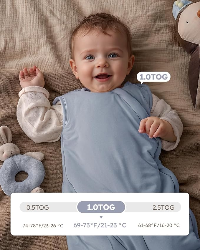 Yoofoss Rayon Made from Bamboo Baby Sleep Sack 6-12 Months 1.0 Tog Baby Wearable Blanket, Super Soft Infant Toddler Sleeping Sack 2-Way Zipper