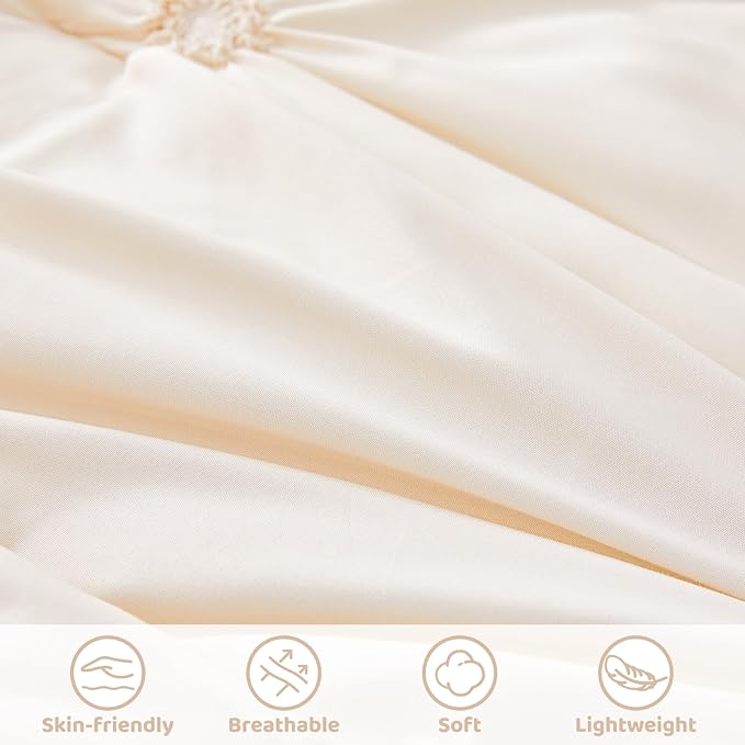 Wowelife Toddler Bedding Sets for Girls, 4-Piece Beige Toddler Bed Set Floral Ruffles Boho Bohemian Jacquard Includes Comforter, Fitted Sheet, Top Sheet and Pillowcase, Beige