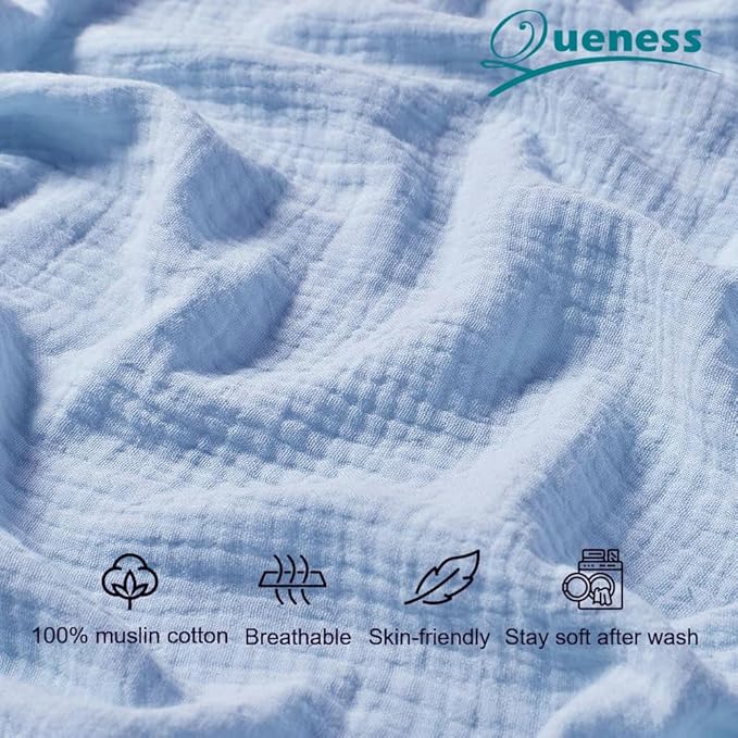Muslin Crib Sheets for Baby Boys Girls, Neutral Fitted Crib Mattress Sheet for Standard Crib and Toddler Mattress, Soft and Breathable Bed Covers, 28” x 52” (Sky Blue)