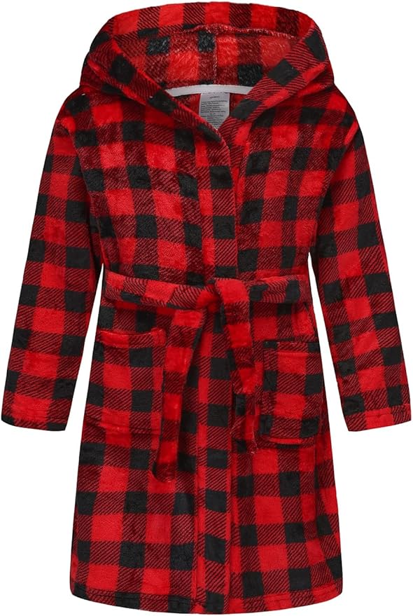 Boys Girls Robe Kids Flannel Hooded Bathrobe Sleepwear Pajamas Toddler Soft Plush Robes for Girls 2-16 Years