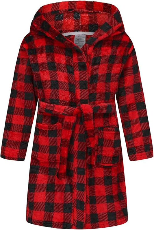 Boys Girls Robe Kids Flannel Hooded Bathrobe Sleepwear Pajamas Toddler Soft Plush Robes for Girls 2-16 Years
