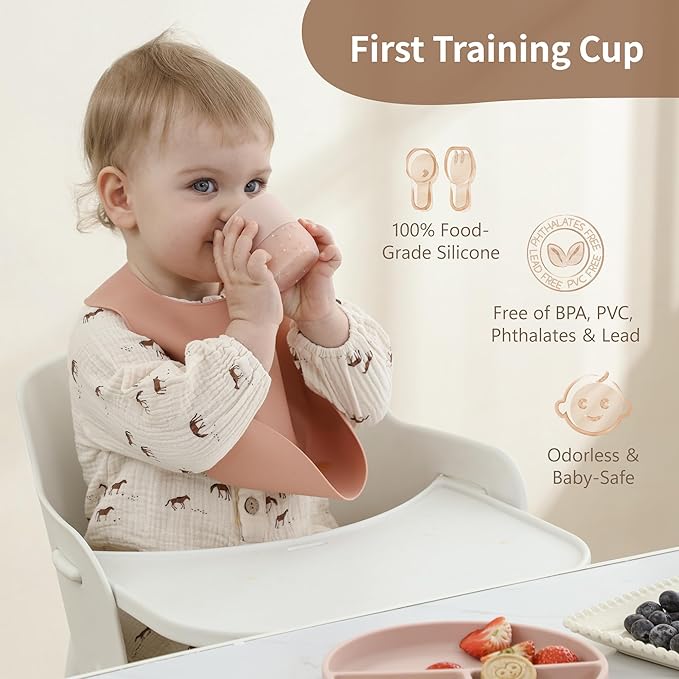 Moonkie Silicone Baby Cup 4 Months+ | Tiny Open Training Cup for Infants with Confetti Sprinkles | Baby-Led Weaning Essential | 2 oz (Ether, 1 Pack)