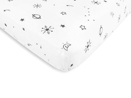 Amazing Baby Cotton Muslin Fitted Crib Sheet, Space, Soft Black, 52x28x6 Inch (Pack of 3)