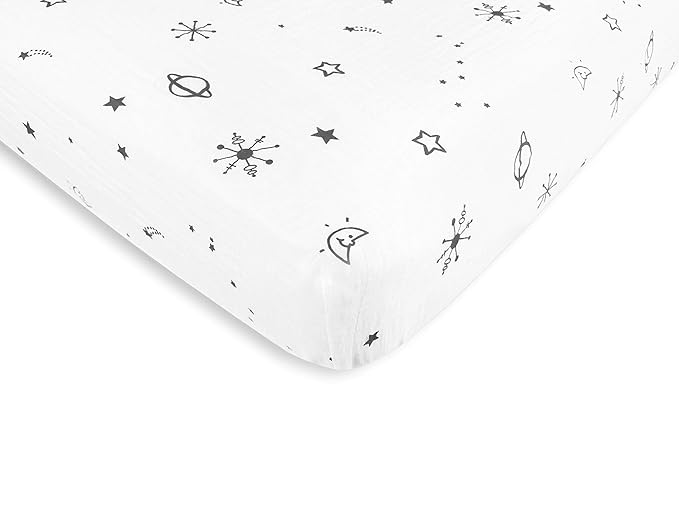 Amazing Baby Cotton Muslin Fitted Crib Sheet, Space, Soft Black , 52x28x6 Inch (Pack of 1)
