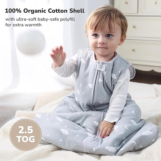 Mama Cheetah Baby Sleep Sack 2.5 TOG, Winter Baby Sleeping Bag with 2-Way Zipper, Organic Cotton Swaddle Transition Wearable Blanket for Boy Girl Infant Toddler, 0-6 Months