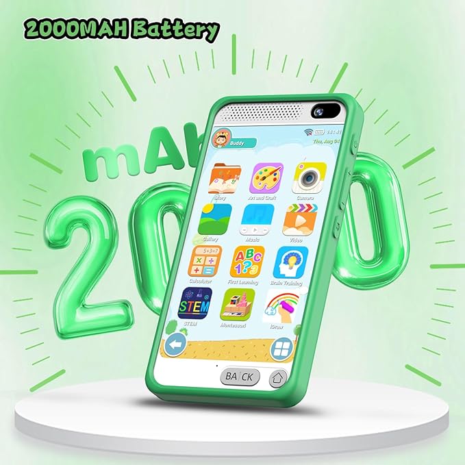 Kids Phone for Boys, Dinosaurs Gift Toys with 3.97" Touchscreen Phone, Learning Music Puzzle-Games Toddler Phone for Ages 3-12, Kids Toys Play Cell Phones with Dual Camera, 8G SD Card (Green)