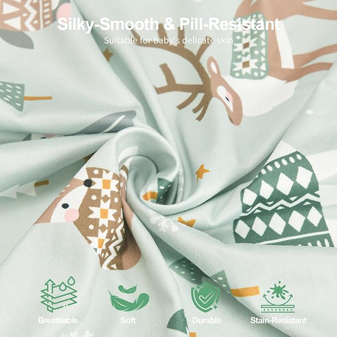 Baby Crib Sheets 2 Pack for Boys and Girls Fit for Standard Crib Toddler Mattress Breathable Soft Microfiber Baby Sheet 28x52x8in(Polar Bear & Green Rainbow)