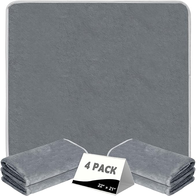 FUMMI 4 Pack Reusable Waterproof Incontinence Bed & Chair Pads, 22” x 21” Extra Heavy Absorbency, Soft Flannel Surface, Non-Slip, Machine Washable for Dogs, Adults & Babies (Solid Grey, 22“ ×21”)