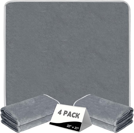 FUMMI 4 Pack Reusable Waterproof Incontinence Bed & Chair Pads, 22” x 21” Extra Heavy Absorbency, Soft Flannel Surface, Non-Slip, Machine Washable for Dogs, Adults & Babies (Solid Grey, 22“ ×21”)