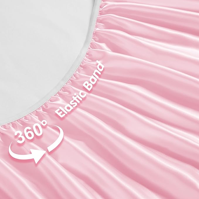 Horbaunal 2 Pack Satin Pack n Play Sheets for Baby with Sensitive Hair and Skin, Silky Mini Crib Sheets 38" x 24" x 5", Soft Playard Sheet Protector Baby Mattress Sheet, Blush Pink & White
