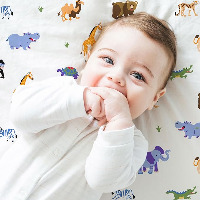 Wildkin Kids 100% Microfiber Crib Sheet – Soft, Breathable Fitted Sheet - Wild Animals