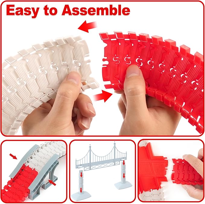 BEMITON Race Track Playset for Kids - Flexible DIY Car Track Toy, Educational Birthday Gift for Boys Ages 3 4 5 6 7, 330+ PCS Building Kit with Fire Trucks