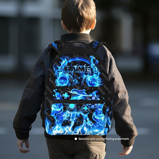 Nebcog Boys Backpack For Kids School Backpack For Children Game Bookbag Teens Elementary Middle School Boys Back packs for Boy 6-18 Waterproof Lightweight 17 Inches Travel Back Pack