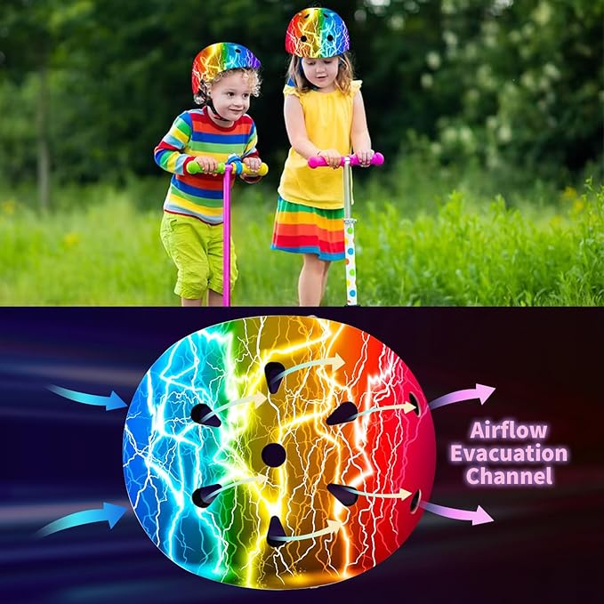 Adjustable Gradient Color Kids/Toddler Bike Helmet for 1-2-3-5-8-14 Years Boys Girls,Skateboard Helmet with Knee and Elbow Pads Wrist Guard Roller Skates,Cycling,Skating Scooter Longboard