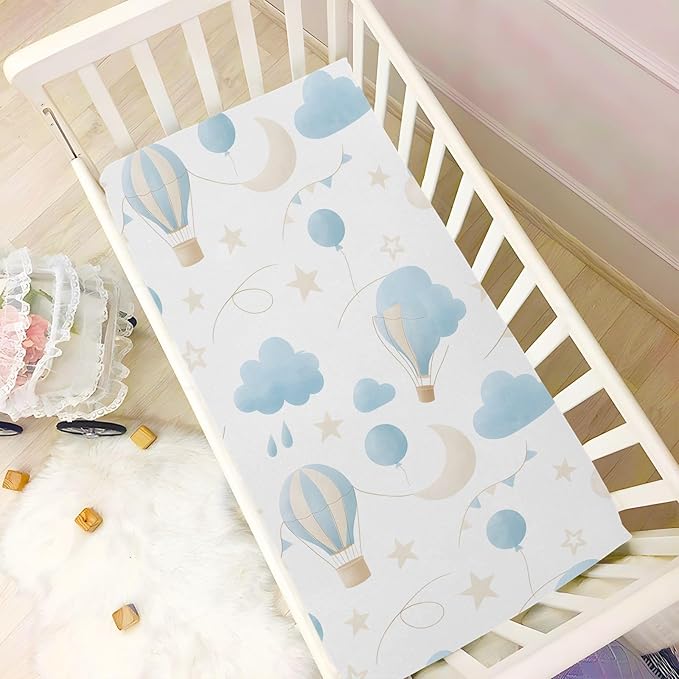 CEBUGI Stretchy Crib Sheet for Baby Boy Girl,Hot Air Balloon Portable Mini Fitted Pack N Play Playard Sheet for Neutral,Ultra Soft Material,Full Standard Toddler Mattresses,M