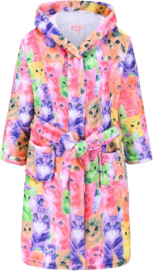 QPANCY Girls Robe Kids Bathrobes Soft Plush Fleece Pajamas Sleepwear