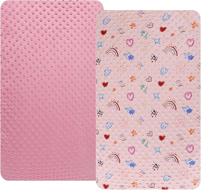 Dot Bassinet Sheet Set 2 Pack Stretch Fitted Bedside Sleeper Bassinet Sheets Sheets,Ultra Soft, for Baby Girls and Boys Pink, Love