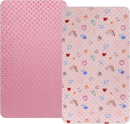 Dot Bassinet Sheet Set 2 Pack Stretch Fitted Bedside Sleeper Bassinet Sheets Sheets,Ultra Soft, for Baby Girls and Boys Pink, Love