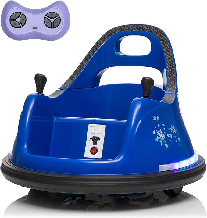 FINITO 12V Electric Ride on Bumper Car for Toddlers with Remote Control, 360 Degree Spin, LED Lights, Music, Safety Belt for Age 3+ Years Kids, Gift for Boys and Girls, Dark Blue