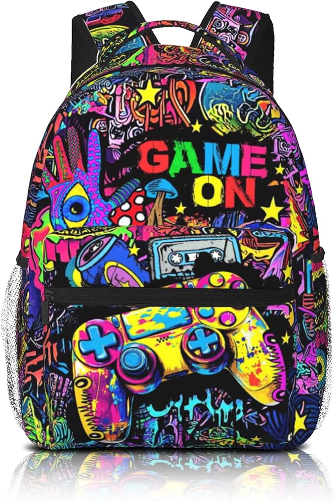 Nebcog School Backpack for Boys Gamer Boys Backpack for Kids Children Elementary Middle School Video Game Bookbag Backpacks for 6-18 Waterproof Lightweight 17 Inches Travel Back Pack