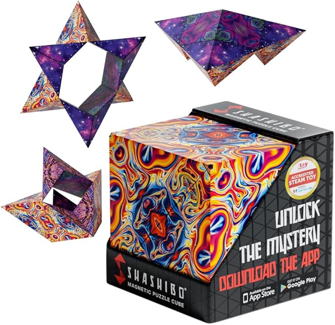 Shashibo Shape Shifting Box - Award-Winning STEM Fidget Toy with Strong Magnets - Fidget Cube Transforms Into 100+ Shapes, Christmas Stocking Stuffers Gift for Kids, Teens, and Adults (Spaced Out)