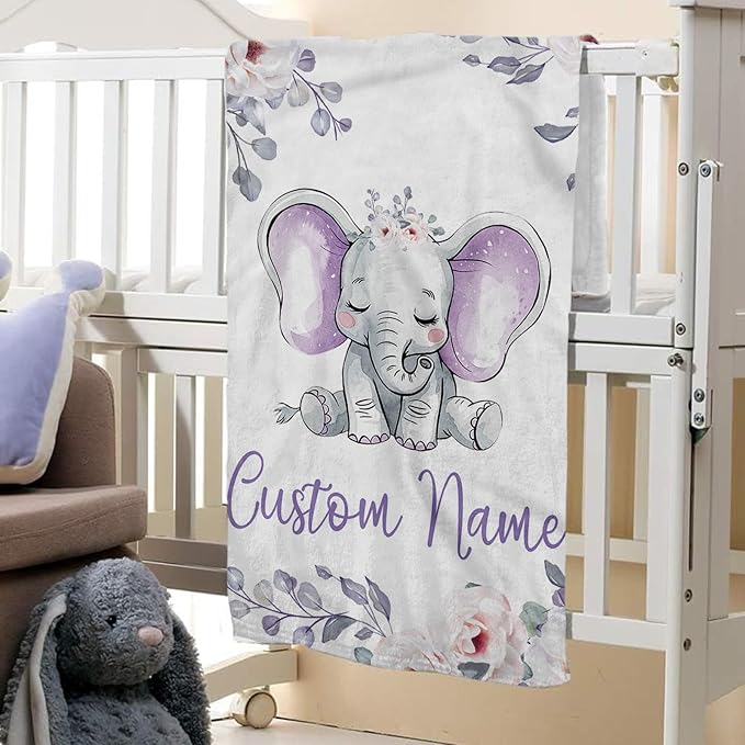 Personalized Baby Crib Bedding Set: 4 Piece Custom Gift Crib Bed Set with Name - Light Purple Elephant Design, Nursery Bedding Set for Baby Girls,Newborn Girls Crib Sets, Crib Bedding Shower Gifts