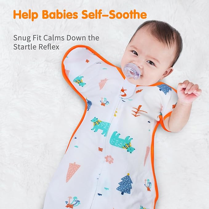 Transition Swaddle 6-9 Months Sleep Sack Arms up Swaddles 2-Way Zipper 100% Cotton Arms in/out, 0.8 Tog Sleep Sack Baby Swaddles for Boy Girl, 2-Pack Baby Transitional Swaddle Sack (Large 20-27lbs)