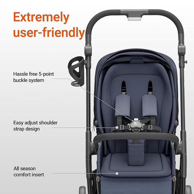 MAMAZING Air Lux Baby Stroller, Strength Carbon Fiber Frame & Only 15.8lbs, Infant Stroller with Bassinet & Cup Holder, One-Hand Compact Folding & Reversible Seat, Soft Insert & Car Seat Adapter