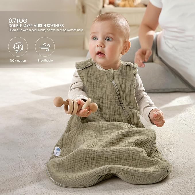 lulumoon Sleep Sack Muslin for Baby: Cotton Wearable Blanket for 9-15 Months - Soft Lightweight Ideal for Nursery Lounge Nighttime Naptime 6-12 Months