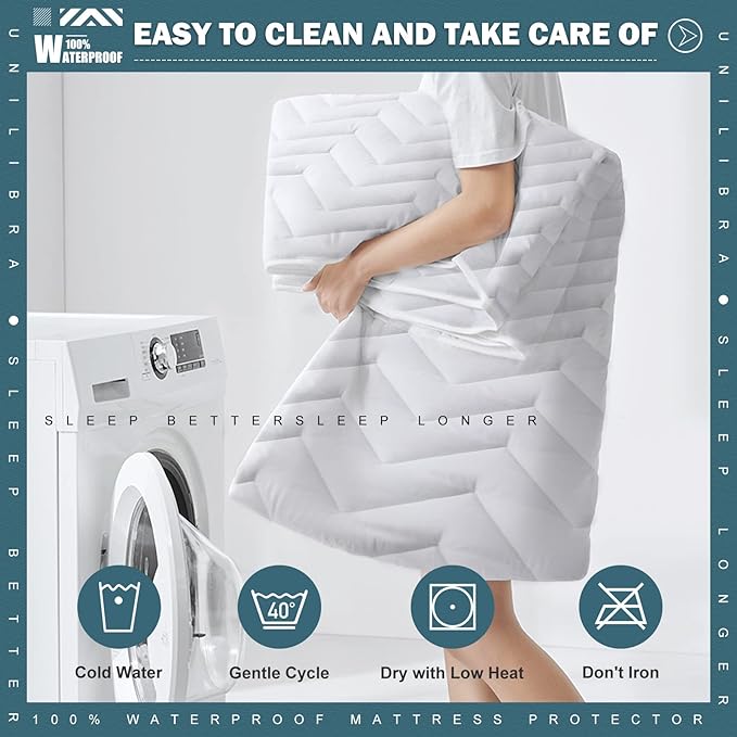 Twin XL Size Waterproof Mattress Protector Quilted, Breathable Ultra-Soft Filling Mattress Pad, Fitted Deep Pocket Mattress Cover Fits 6''-19'' Mattress White