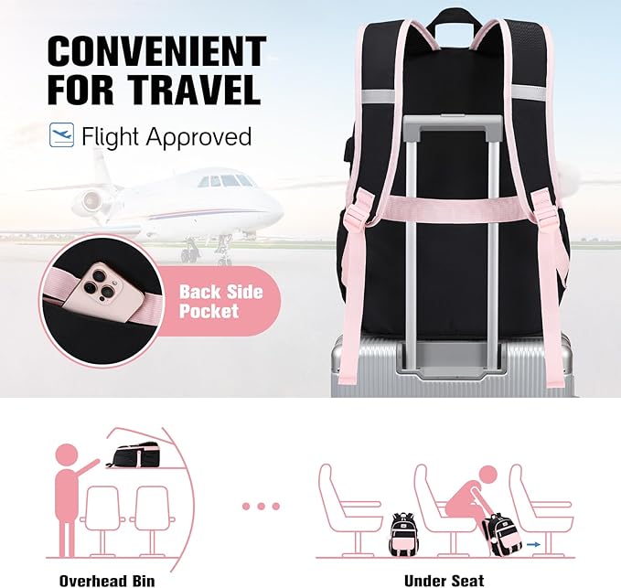 Bevalsa Backpack for Girls, School Backpacks for Girls, Kids Backpack with Lunch Box & Pencil Pouch for Teens Girl Kids Elementary Middle High School College Student Bookbag Daypack (Pink Black)
