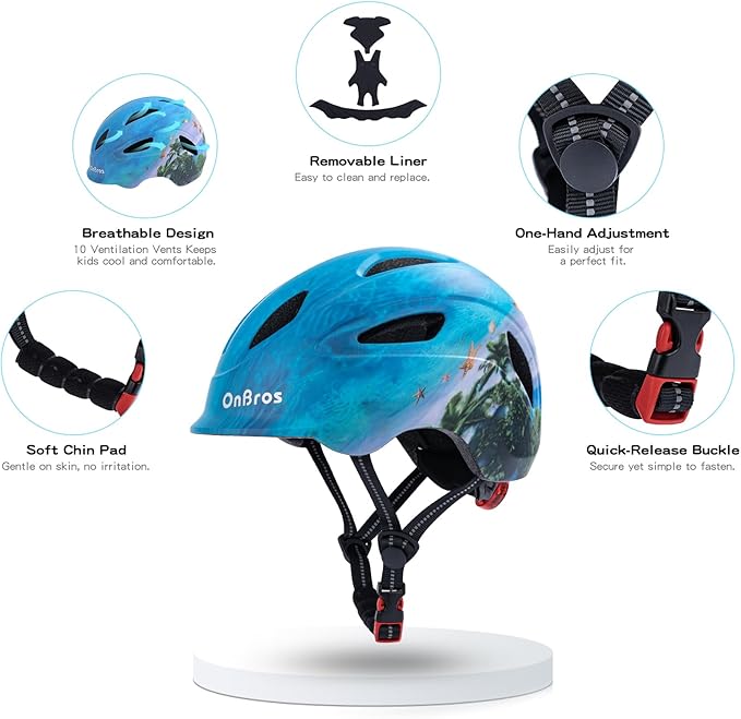 Kids Bike Helmet, OnBros Kid Bicycle Helmet for Girls and Boys with Light Lightweight Kids Helmets Certified Toddler Helmets for Kids 3-5-8-10 Age (46-50-55 cm)