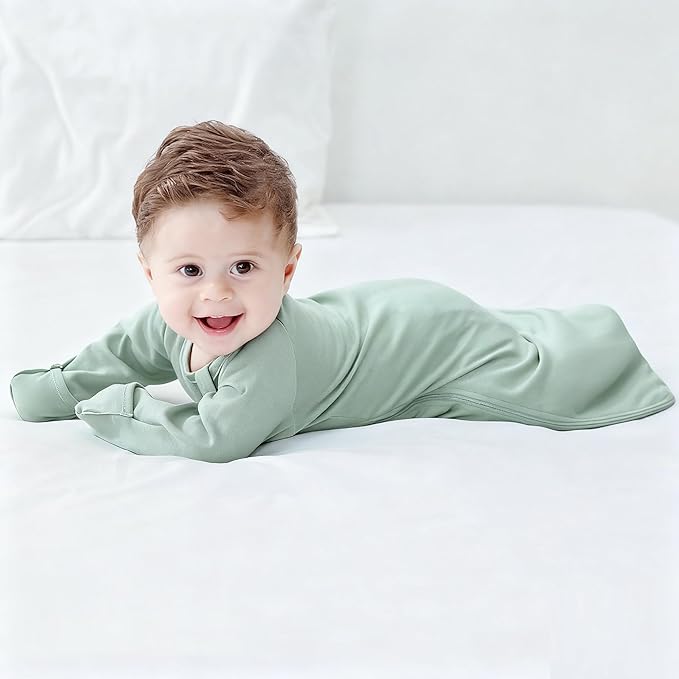 Baby Transitional Swaddle Sack Arms Up Sleeves Mitten Cuffs 2 Pack 6-12 Months, Soft Cotton Wearable Swaddling Blanket Sleeping Sacks for Newborn Babies Boys Girls Calms Startle Reflex Sleep Bag