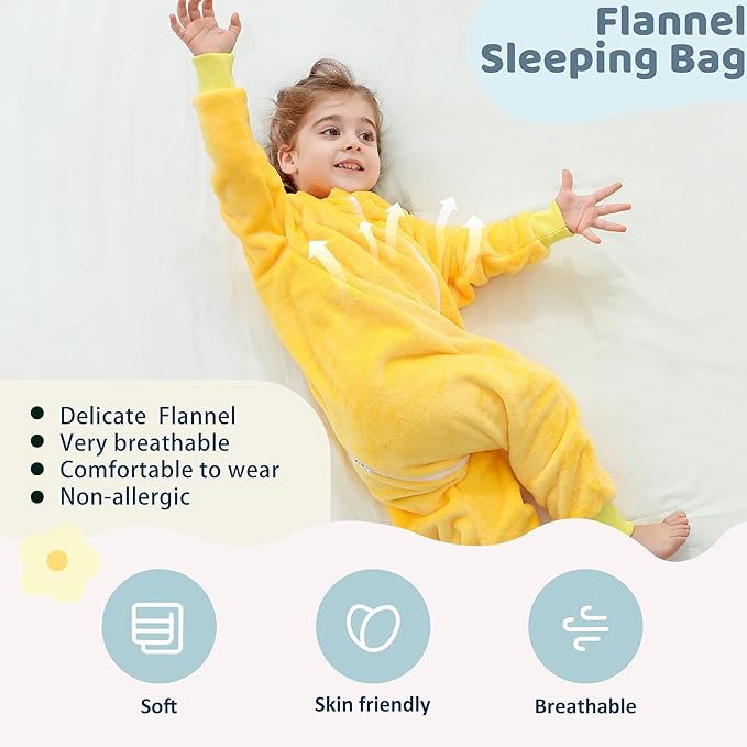 MICHLEY Toddler Flannel Sleeping Sack with Feet,Long Sleeve Baby Sleeping Bag 3-Way Zipper Super Warm Wearable Blankets