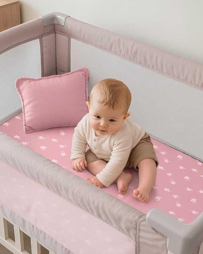 Pack and Play Sheets Fitted, Mini Crib Sheets 2-Pack for Pack N Play Mattress, Stretchy Playpen Sheet for Boys Girls, Softness and Breathable, 38" x 26"