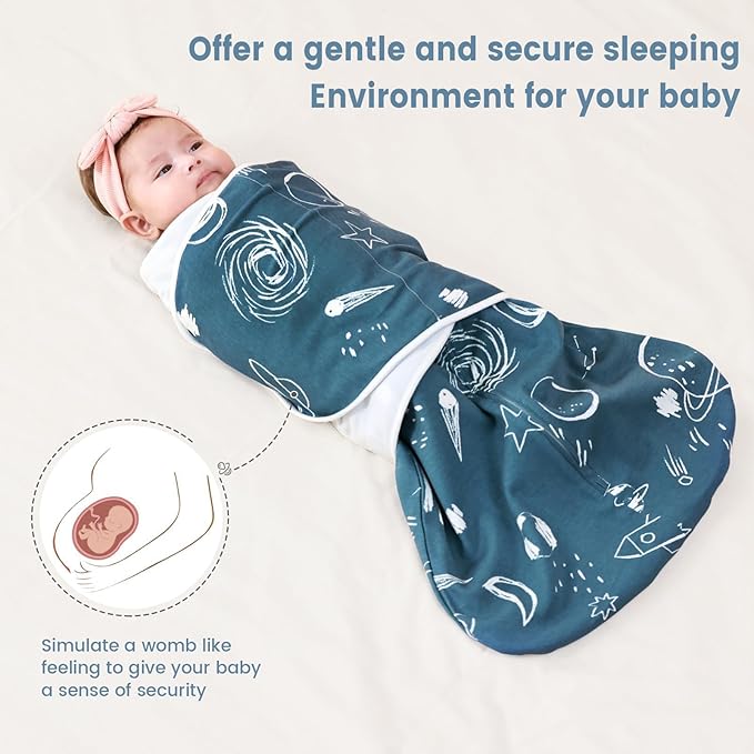 ZIGJOY Sleep Sack Swaddle 1.0 TOG Baby Wearable Blanket 100% Cotton Baby Swaddle Blanket for Newborns 0-6 Months for Boy Girl, Space