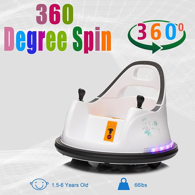 12V Kids Ride on Bumper Car Kids Ride On Electric Bumper Car for Toddlers with Remote Control, 360 Degree Spin for Baby Boy and Girls Riding Bumping Toy Gifts Cars for Toddler, White