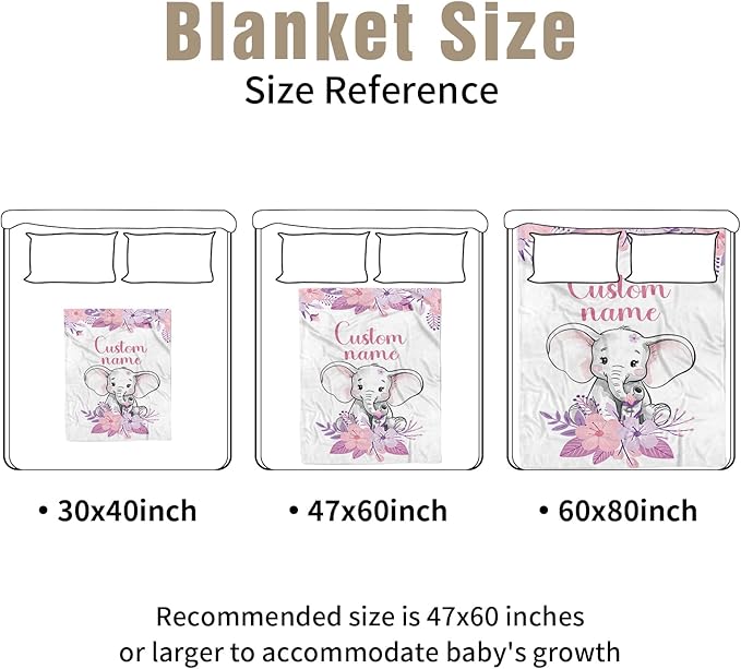 Custom Crib Bedding Set for Infant Babys - 2 Piece Elephant Theme Set with Blanket and Crib Sheet, Personalized Infant Crib Bedding Sets with Name, Newborns Gifts