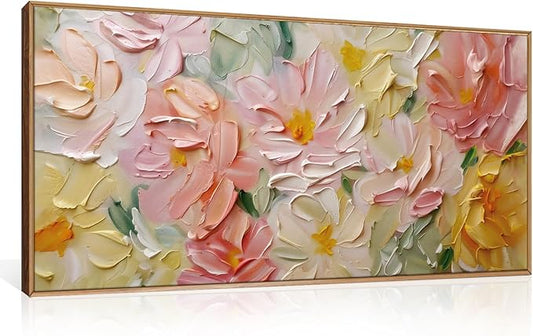 CHDITB Floral Wall Art, 20" X40” Large Watercolor Flower Textured Oil Painting, Modern Wildflower Wall Decor, Framed Canvas Flowers Artwork for Living Room Bedroom Office Girl Room Decoration