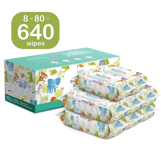 HAPPY BUM Baby Wipe Wet Wipes, Baby Wipes Unscented, 8 Packs, 640 Count