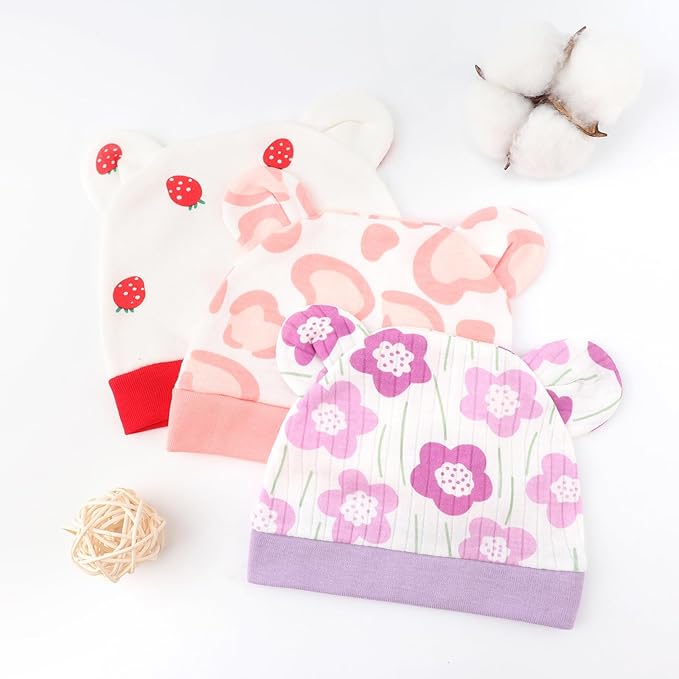 DRESHOW BQUBO 3 Pack Baby Swaddle Sleep Sacks Baby Swaddling Blanket Wrap Newborn Swaddle Sack with Bear Ears Hat for Boys Girls 6-12 Lbs Newborns & 0-3 Months Girls Boys