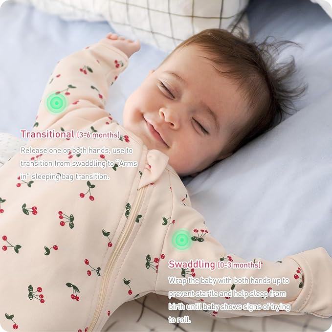Transitional Swaddle Sack with Arms Up Length Sleeves and Mitten Cuffs 0-3 Months Wearable Swaddling Blanket Sleeping Bag Cotton for Newborns Baby Boys Girls Sleep Sacks Snug Fit Calms Startle Reflex