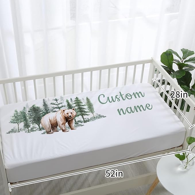 Personalized Baby Crib Bedding Set: 4 Piece Custom Gift Crib Bed Set with Name - Brown Bear Theme, Nursery Bedding Set for Baby Girls,Newborn Boys Girls Crib Sets, Crib Bedding Shower Gifts