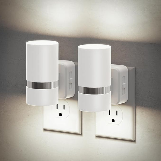 JandCase Night Lights Plug into Wall, Automatic Night Light with Dusk to Dawn, 2 Pack 5000K Daylight 0-100LM Dimmable Plug in LED Nightlight for Bedroom, Hallway, Stairs