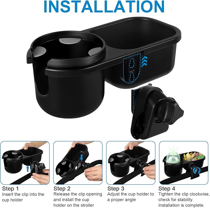 Accmor Stroller Cup Holder with Tray, Universal Cup Holder Tray for Uppababy Nuna Doona Strollers, Bottle Drinks Holder for Stroller, Wheelchair, Walker