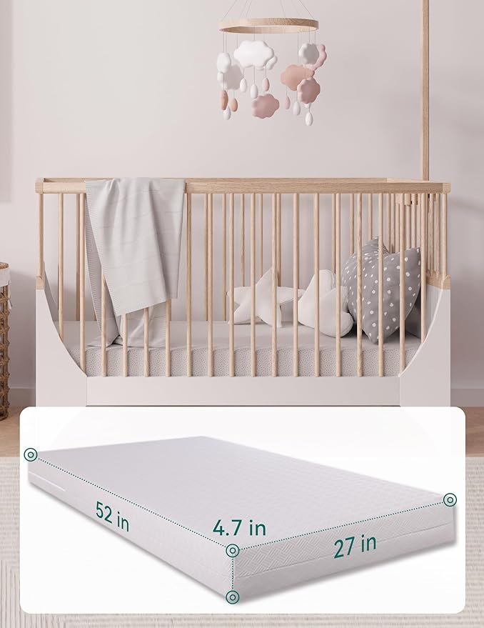 BABELIO Memory Foam Crib Mattress Dual-Sided Baby Toddler Mattress Standard Size, Removable Waterproof Cover, CertiPUR-US Certified, Grey