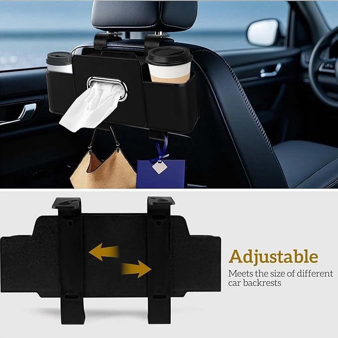 OJEYDFU 3-in-1 Car Backseat Organizer, 2026 Upgraded Multifunctional Car Seat Back Storage Box, Backseat Car Organizer with 2 Cup Holders, Tissue Box & Hooks, Universal Car Essentials (2Pack C)