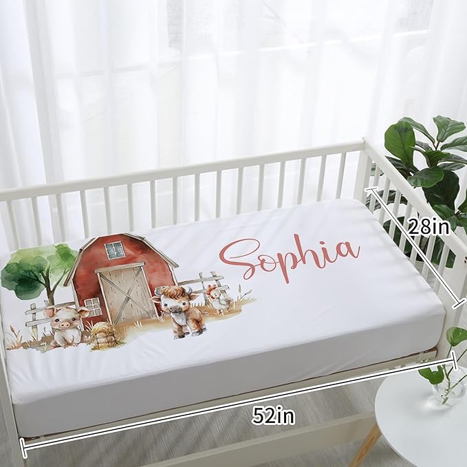 Custom Baby Crib Bedding Set, Personalized Name Animal Truck Design Crib Set 3 Pcs, Soft Double Layer Blanket, Crib Sheet & Room Rug, Ideal Nursery Decor Gift for Baby Girls Boys