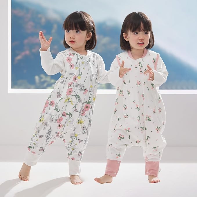 Duomiaomiao 2 Pack 0.5 TOG Toddler Sleep Sack 24-36 Months 100% Cotton Lightweight Baby Sleep Sack with Feet, Breathable Comfy Toddler Wearable Blanket